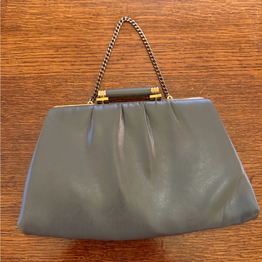 Elegant Gray Leather Handbag